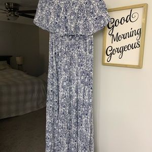 Strapless navy & white maxi